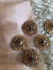 Victorian 19th C Metallic Gold Jet Black Glass Button Lot 5 Matching  