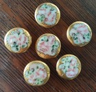 Set Of 6 Antique Victorian Porcelain Hand Painted Pink Floral Stud Buttons Gold 