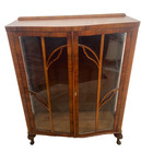 Art Deco China Cabinet Curio Locking Double Door Two Glass Shelves Lighted