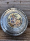 Antique Mint Powder Puff trinket Music Box Round Metal Tin Courting Couple Works