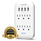 6 Outlet Extender 1225j Surge Protector With 4 Usb Charger Port Wall Adapter Tap