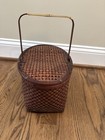 Vintage Wicker Sewing Basket With Lid