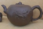 Yixing Zisha Teapot Strainer Squirrel Grapevine Signed Purple Clay Chinese Cups