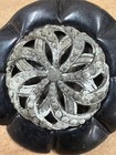 Antique Victorian Black Glass Button W  Silver Metal Pinwheel Openwork Center