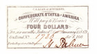 1861  4 Four Dollar Confederate States Of America Csa Bank Note Loan Bond Cu