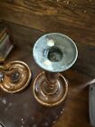 Antique Pair Of Oak Open Barley Twist Candlesticks English 12    Vintage Candle