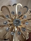 Gold Tone Metal Rhinestone Flower Hair Pin Fork Comb Floral Wedding Party