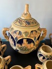 German Bowle Punch Bowl Set Gerz Salt Glaze Rhine Castles Mugs Cobalt Stoneware