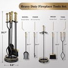 5 Piece Fireplace Tool Set Wrought Iron Brass Handles Indoor Outdoor