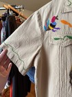 Vintage 60s 70s Guatemalan Embroidery Folk Art Animal Cotton Button Down M