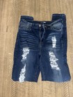 Fashion Nova Women s Sz 7 8 Distressed Blue Jeans Dark Wash Denim High Rise New
