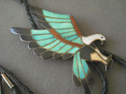 Stan Tims Southwestern Turquoise Multistone Eagle Inlay Sterl Silver Bolo Tie 4 