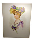 Victorian Art Print Lovely Women Wears Fancy Flower Hat Lithograph 1908 Original