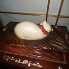 Antique Meiji Japanese Sleeping Cat Karakuri Shunga Pottery Doll Figurine