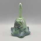 Fenton Ruffled Mint Green Bell With Lavender purple Flowers Hand Painted Signed