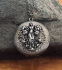 Angel Art Nouveau Woman Locket Necklace  Vintage Antique Silver Victorian Lady