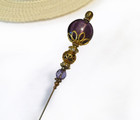 Hatpin With Classy Lavender Purple Lampwork Glass Set In Old Brass 8-inch