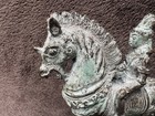 Vintage Bronze Chinese Warrior On Horse Statue 5 5  Verdigris Patina Figurine