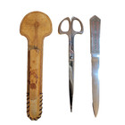 Letter Opener   Scissors Desk Set Vintage Solingen Germany 9  Leather Case Used