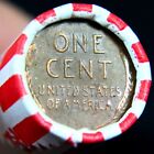 Indian Head Penny Reverse Showing On End Of 50 Coin Wheat Cent Shotgun Roll