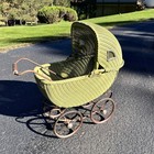 Antique Victorian Wicker Baby Buggy Stroller 1900 s Doll Carriage Green