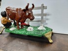 Antique Cast Iron  kicking Farmer Cow  Bank Mechanical Functional - Taiwan