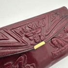 Mexico Mayan Hand Tooled Leather Wallet Checkbook Cover Deep Red Vtg