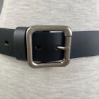 Levis Signature Unisex Black Leather Casual Belt Square Silver Buckle Size 36