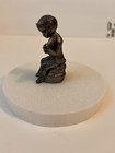 Vintage Michael Ricker Solid Pewter Seated Pan    pepper    Harp Figurine Signed 