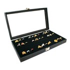 Novel Box Glass Top Black Jewelry Display Case With 36 Or 72 Foam Ring Inserts