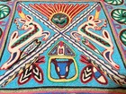 Vintage Old Ultrafine Huichol Yarn Painting On Board Mexican Textile Embroidery