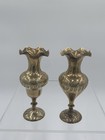 Vintage Pair Brass 5 Inch Vase Floral And Leaf Etched Made In India