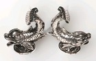 Pair Vtg Sea Serpant Fish Antique 19th Century Swiss 800 Salt Pepper Shakers