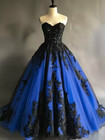 Gothic Strapless Wedding Dresses Black Lace Appliques Full Length Bridal Gowns