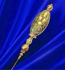 Hatpin With Celtic Motif Gold Finish Beads   Rhinestone - 8 Inches