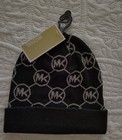 Michael Kors Black And White Mk Logo Knit Hat  Mk Black And White Hat Msrp  48