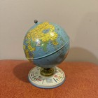 Vintage Ohio Art Tin Litho Metal World Globe Atlas With Flags 8   