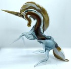 Vintage Hand Blown Art Glass Unicorn Horse Sculpture Blue Brown - Handcrafted
