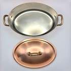Vtg French Copper Stew   Roasting Pot   Pan   Lid Brass Handles Oval