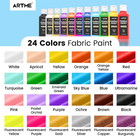 24 Colors Fabric Paint  60ml 2oz   Permanent Soft Fabric Paint Set With 10 Brush