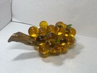 Large Vintage Amber Yellow Lucite Grapes Bunch On Driftwood Orange Mcm