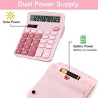 Cute Desktop Basic Calculator For Kids  Dual Solar And Battery Power  Pink 