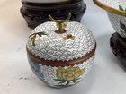 5 Vintage Floral Clouds Asian Blue White Enamel Brass Cloisonne Bowls stands  k5