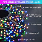 Multicolor 500led Christmas String Lights 173ft Christmas Lights Waterproof