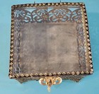 Vintage Ormolu Gold Tone Filigree Casket Jewerly Trinket Glass And Metal Box