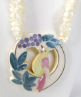 Lee Sands Inlaid Mop Birds Berries Beaded Necklace   Earrings Set 13  Drop