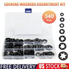 340pc Internal Tooth Star Lock Spring Quick Washer Push On Speed Nut Assortment