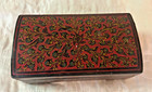 Antique Burmese Lacquerware Wood 20th Century Hand Painted Footed Box