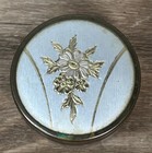 Vintage Art Deco Vanity Glass Powder Trinket Jar Set Floral Metal Tone