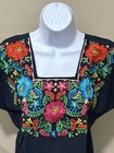 Black Mexican Handmade Embroidered Blouse  -m